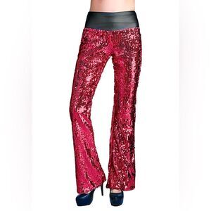 Lotsyle Shiny Sequins Faux Leather Hight Waist Pants